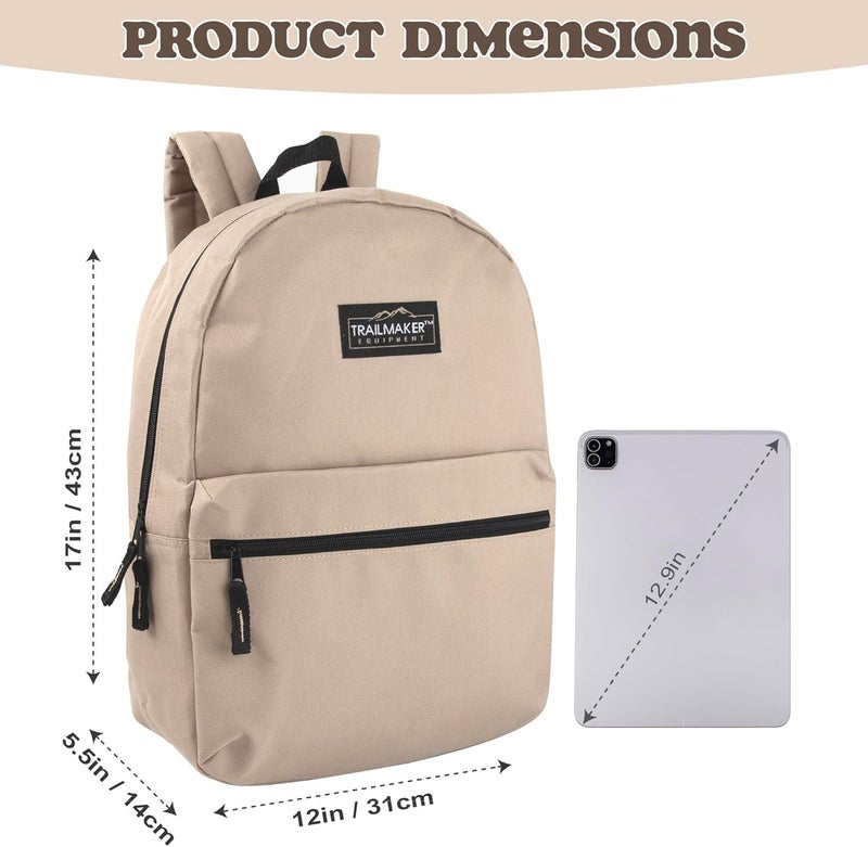 Trailmaker Classic 17 inch Backpacks with Adjustable Padded Straps | School Backpacks for Girls, Boys (Khaki) - Image 4